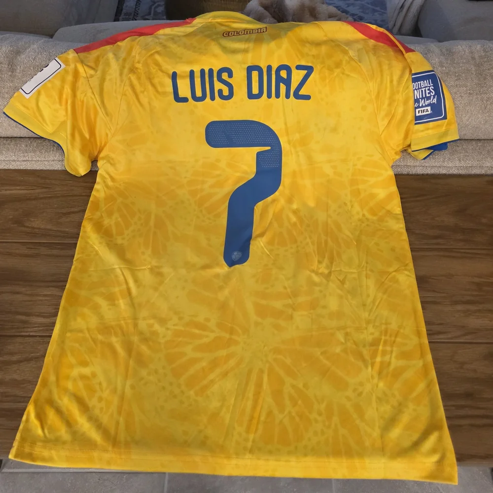 adidas Yellow Colombia Soccer Jersey with Blue and Red Accents - Picture 2 of 3